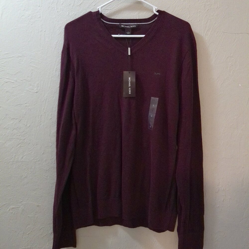 Michael Kors Men’s Large V-Neck Sweater Burgundy Maroon Lightweight Knit NWT